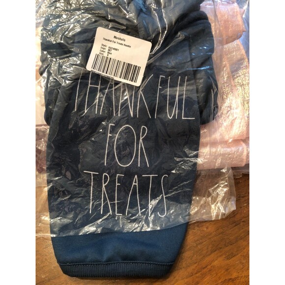 Rae Dunn 'THANKFUL FOR TREATS' Dog Hoodie Blue Sz Small Autumn Party - Picture 3 of 5